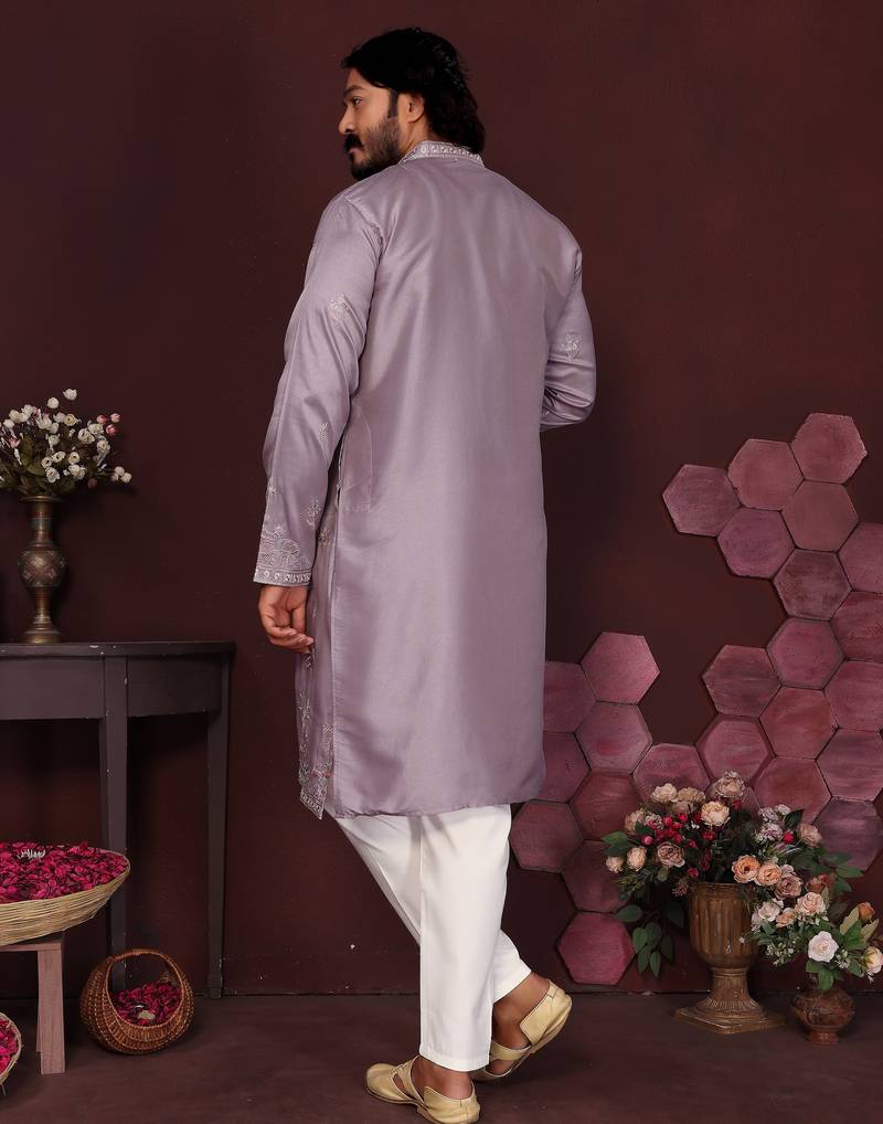 Light blue premium smart silk embroidery sequence work premium designer only kurta
