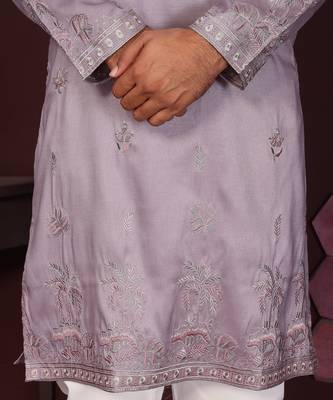 Light blue premium smart silk embroidery sequence work premium designer only kurta 5