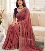 rose floral embroidered poly georgette heavy work saree