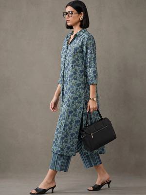 tailored printed a-line kurta sets 4