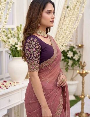 rose floral embroidered poly georgette heavy work saree 4