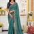 teal floral embroidered poly georgette heavy work saree
