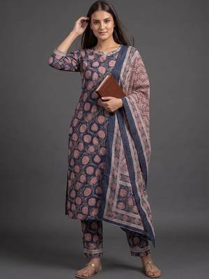 tailored women printed kurta with trousers with dupatta 1