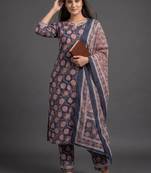 tailored women printed kurta with trousers with dupatta