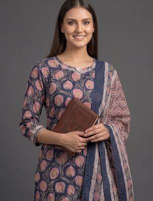 tailored women printed kurta with trousers with dupatta 2