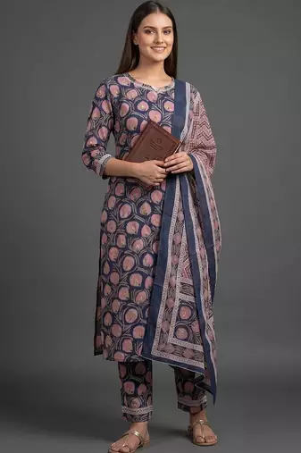 tailored women printed kurta with trousers with dupatta