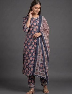 tailored women printed kurta with trousers with dupatta 5