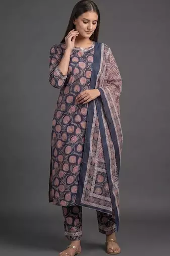 tailored women printed kurta with trousers with dupatta