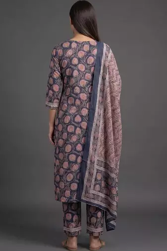 tailored women printed kurta with trousers with dupatta