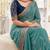 teal floral embroidered poly georgette heavy work saree