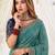 teal floral embroidered poly georgette heavy work saree