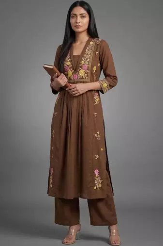 tailored women embroidered kurta with palazzos