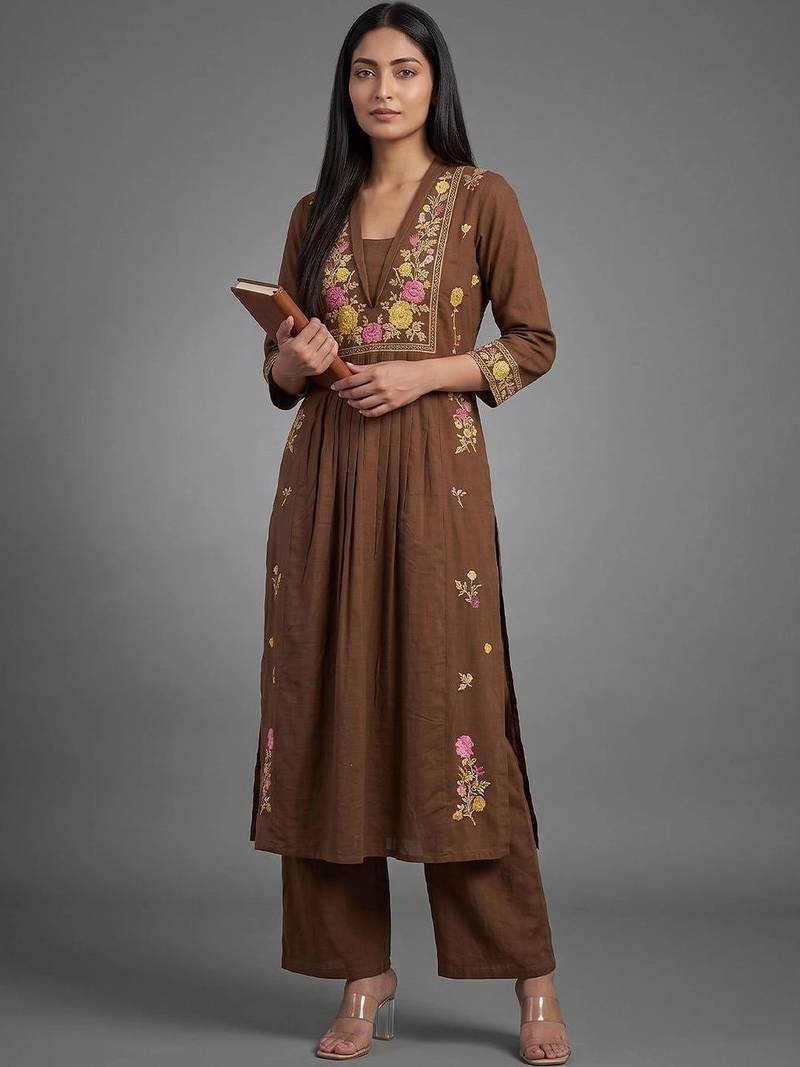 tailored women embroidered kurta with palazzos