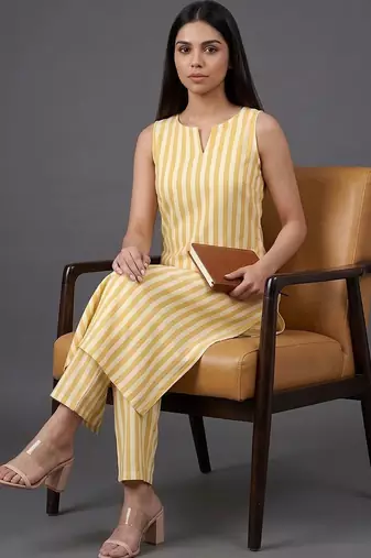 workwear women striped kurta with trousers