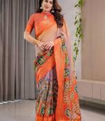 orange ethnic motifs printed cotton saree