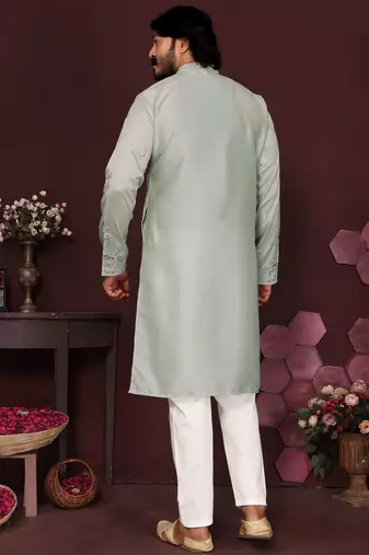 Light sky blue premium smart silk embroidery sequence work premium designer only kurta