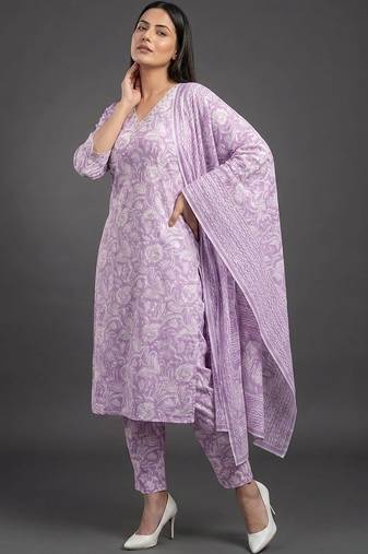 workwear women printed kurta with trousers with dupatta