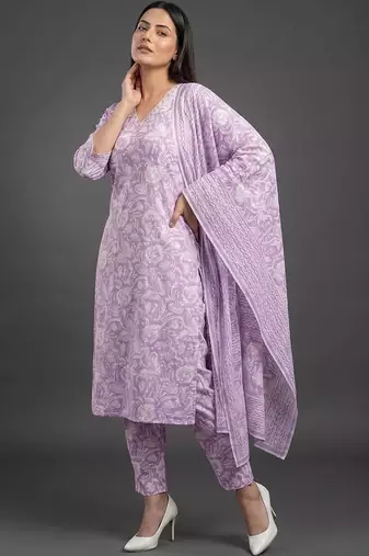 workwear women printed kurta with trousers with dupatta