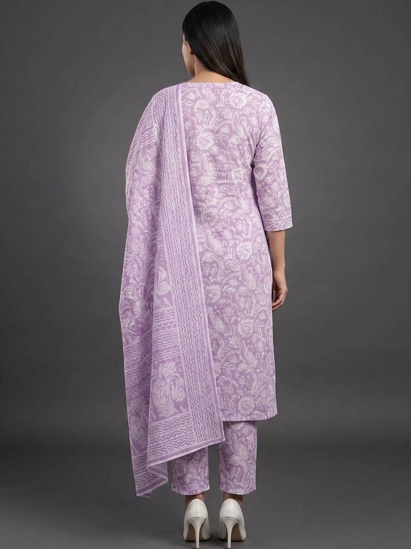 workwear women printed kurta with trousers with dupatta