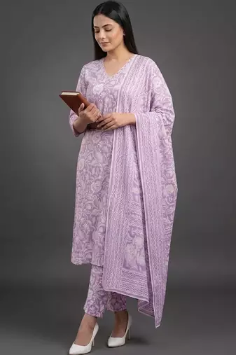 workwear women printed kurta with trousers with dupatta