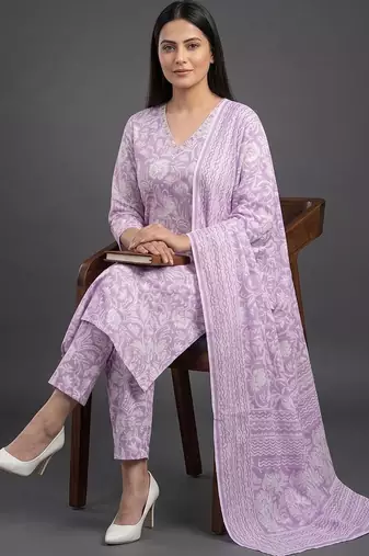 workwear women printed kurta with trousers with dupatta