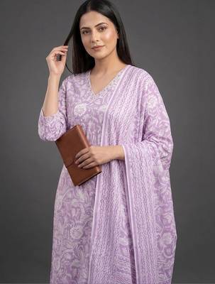 workwear women printed kurta with trousers with dupatta 6