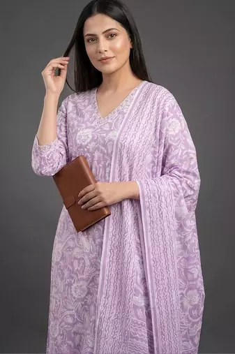 workwear women printed kurta with trousers with dupatta