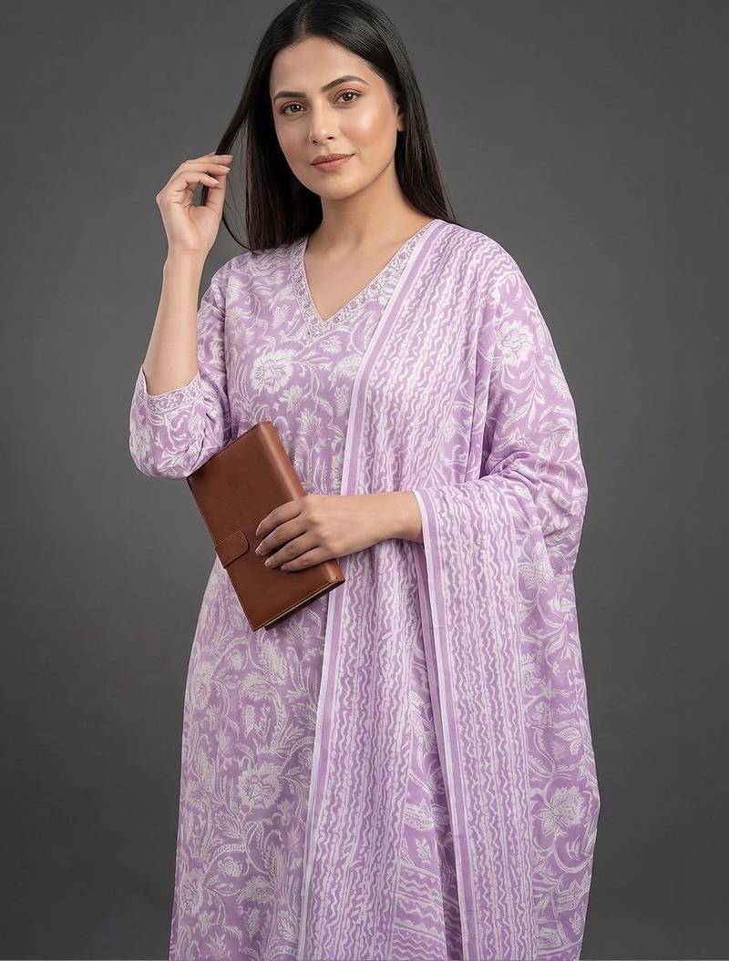 workwear women printed kurta with trousers with dupatta