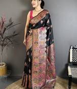 black black pashmina silk zari weaving saree matching blouse piece