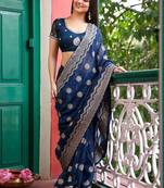 navy_blue woven design zari pure chiffon handloom saree