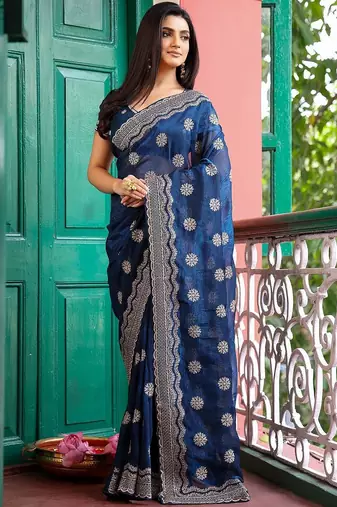 navy_blue woven design zari pure chiffon handloom saree