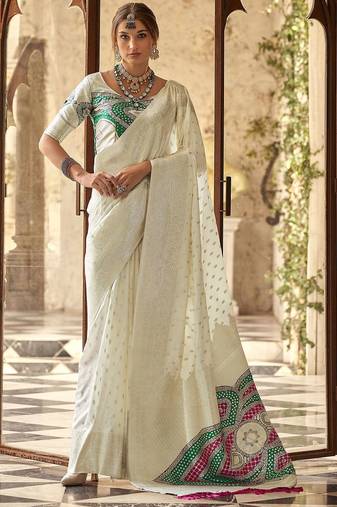 off_white woven design zari banarasi saree