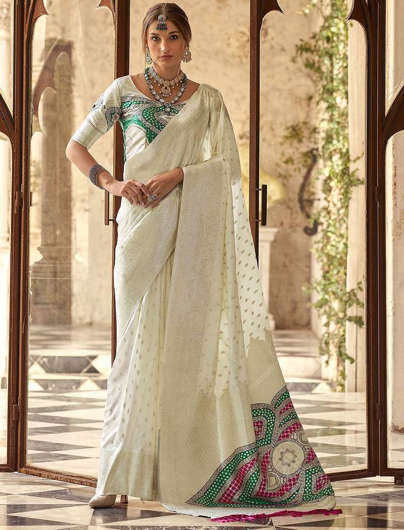 off_white woven design zari banarasi saree