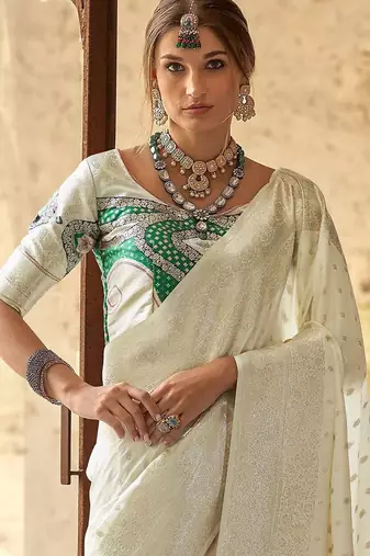 off_white woven design zari banarasi saree