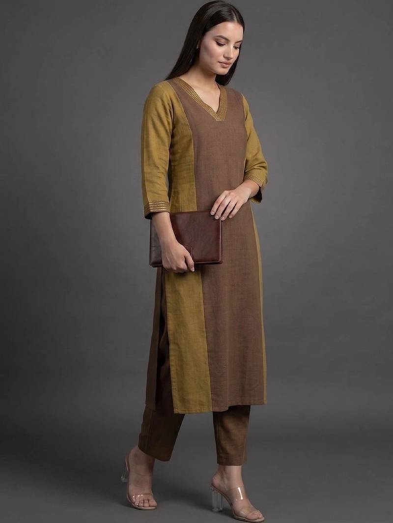 smart women colourblocked kurta with trousers