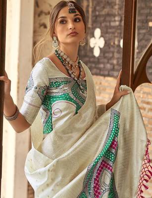 off_white woven design zari banarasi saree 3