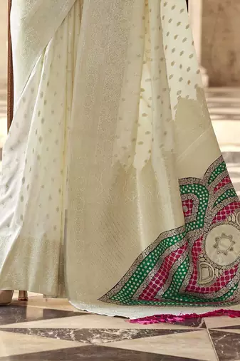 off_white woven design zari banarasi saree