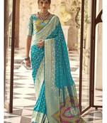 blue woven design zari silk blend banarasi saree