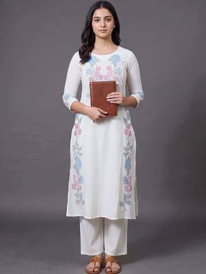 women floral embroidered regular thread work kurta with trousers 1