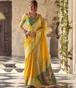 yellow woven design ethnic motifs zari banarasi saree