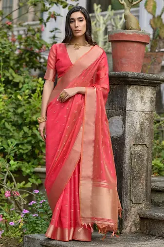 red ethnic motifs zari silk blend designer saree