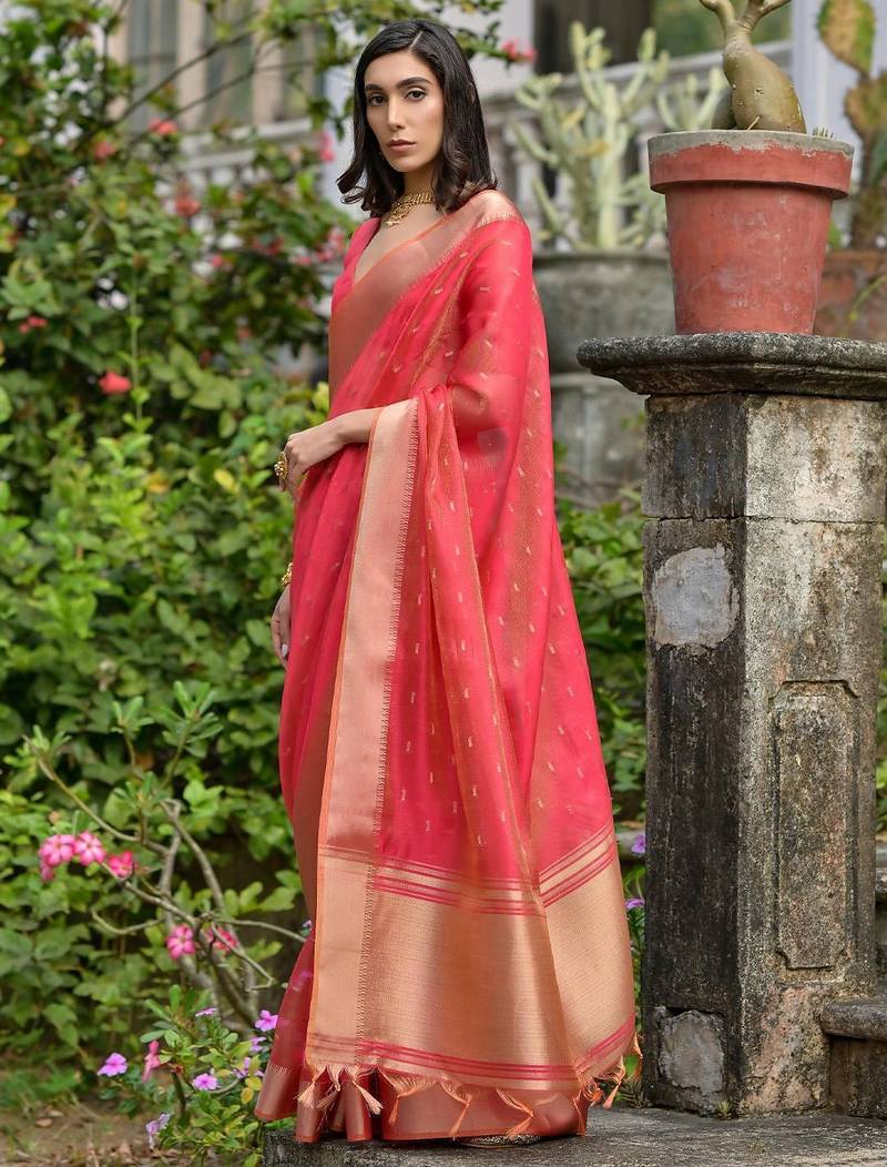 red ethnic motifs zari silk blend designer saree