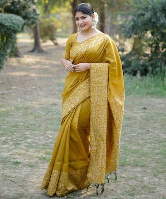 mustard silk blend saree 1