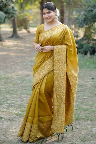 mustard silk blend saree