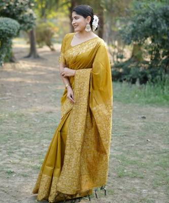 mustard silk blend saree 2