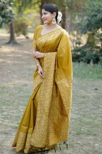 mustard silk blend saree