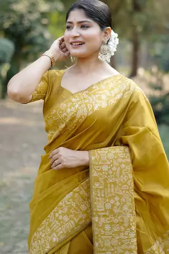 mustard silk blend saree