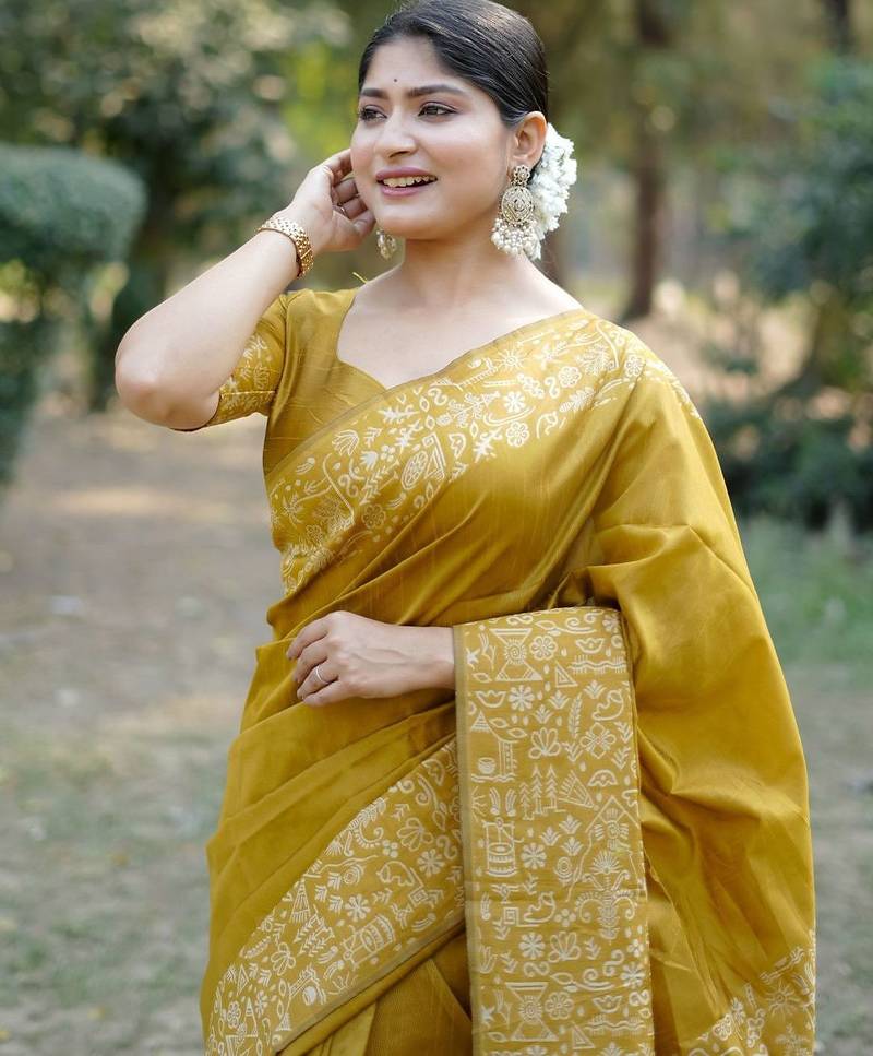 mustard silk blend saree