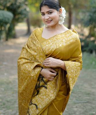 mustard silk blend saree 4