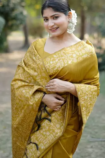 mustard silk blend saree